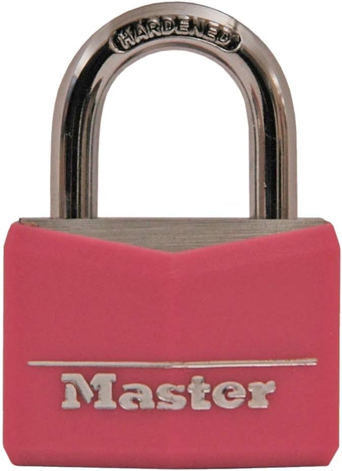 Master Lock Candado con llave de aluminio cubierto 146D, 1-9/16 pulgadas, rosa 1 Master Lock Candado con llave de aluminio cubierto 146D, 1-9/16 pulgadas, rosa