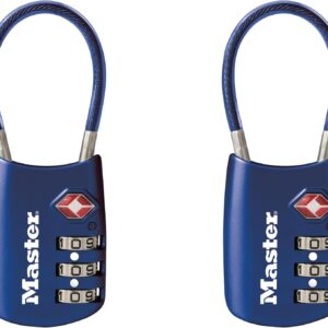 Master Lock Blue Set Your Own Combination TSA Approved Lock, candado con cierre de viaje es perfecto para maletas, bolsos o mochilas, paquete de 2, 4688BLUEC2