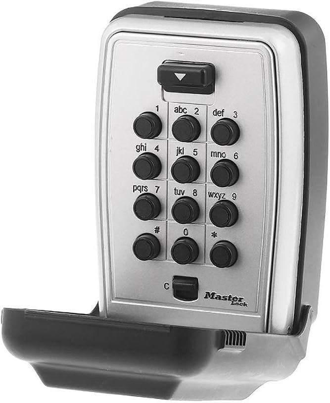 Master Lock Caja de seguridad, establece tu propio botón de combinación, Montura para pared, 3-1/8" W, Negro 1 Master Lock Caja de seguridad, establece tu propio botón de combinación, Montura para pared, 3-1/8" W, Negro