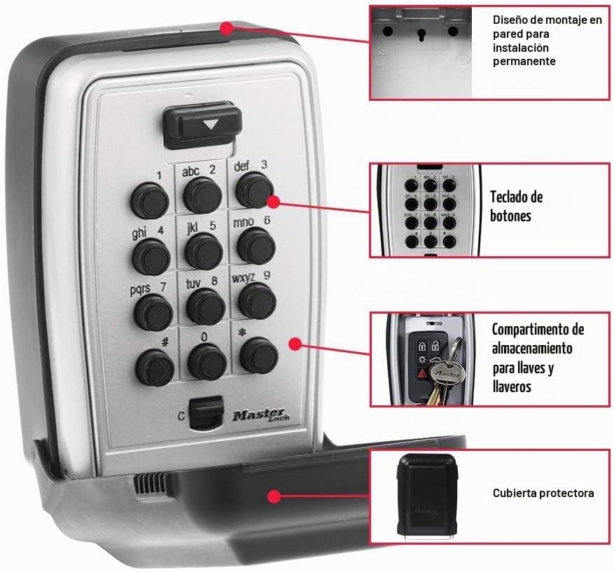Master Lock Caja de seguridad, establece tu propio botón de combinación, Montura para pared, 3-1/8" W, Negro 4 Master Lock Caja de seguridad, establece tu propio botón de combinación, Montura para pared, 3-1/8" W, Negro – Vista 4