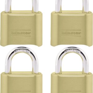Master Lock Candado de combinación dorado, cerradura de puerta para valla o cobertizo, cerradura pequeña con código personalizable para almacenamiento en interiores o exteriores, paquete de 4, 175EC4