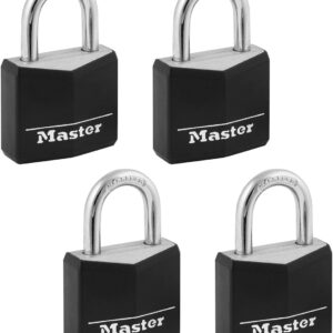 Master Lock Candado recubierto de aluminio, 3 cm de ancho, negro, 131T, Paquete de 4, 1-3/16 in. W, Negro