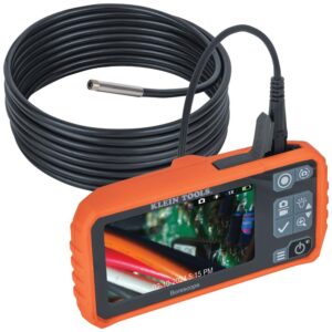 Klein Tools ET17 - Boroscopio utilitario con Serpiente de Cuello de Cisne Impermeable de 5,5 mm, 9,8 pies, LED, visualización LCD de 4,3 Pulgadas, Accesorios, cámara de inspección de endoscopio