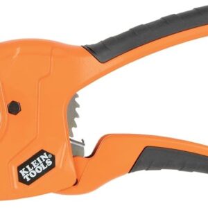 Klein Tools 50063 Cortatubos de PVC con carraca, corta 1-1/4 pulgadas de diámetro interior PVC, CPVC, tubos PEX, operación con una sola mano, cuchillas reemplazables