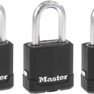 Master Lock M115XQLFCCSEN Magnum Candado laminado, 4.7 cm de ancho, acero de 0.8 cm, 3.81 cm de distancia al grillete, paquete de 4, Paquete de 3, 1-1/2 Inch Shackle, Covered