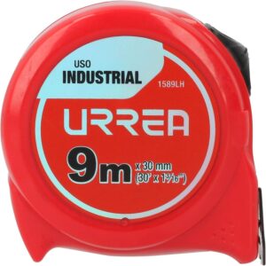 Urrea 1589LH Flexómetro Industrial con Hoja de Acero y Carátula de ABS + TPR, 9 M × 30 Mm, 3 Remaches