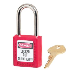 Master Lock 410 Xenoy Safety Padlock with Short Body, 1/4" x 1-1/2" Shackle, Rojo