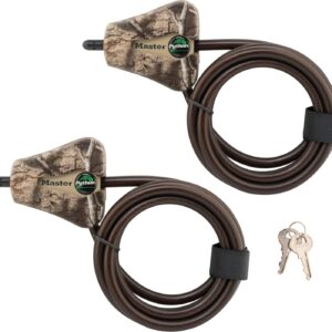 Master Lock - Candado de cable con llave ajustable Python, cable largo de 6 pies, paquete de 2 unidades de camuflaje de ADN de Mossy Oak Country