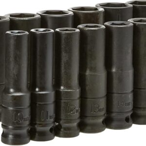 Urrea 73214M Juego de dados largos de impacto cuadro de 1/2", 6 puntas, métricos, 15 piezas