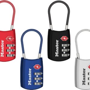 Master Lock Set Your Own Combination TSA Approved Lock, candado con cierre de viaje es perfecto para maletas, bolsos o mochilas, 4 unidades, color puede variar, 4688EC4