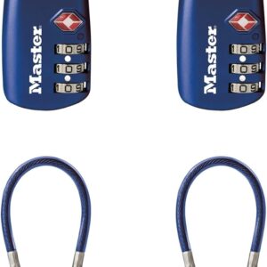 Master Lock Blue Set Your Own Combination TSA Approved Lock, candado con cierre de viaje perfecto para maletas, bolsos o mochilas, 4 unidades, 4688BLUEC4