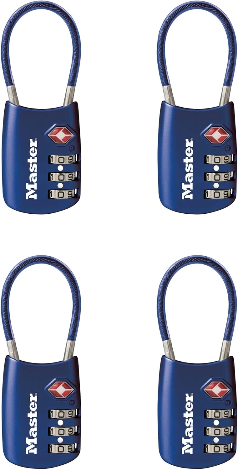 Master Lock Blue Set Your Own Combination TSA Approved Lock, candado con cierre de viaje perfecto para maletas, bolsos o mochilas, 4 unidades, 4688BLUEC4 1 Master Lock Blue Set Your Own Combination TSA Approved Lock, candado con cierre de viaje perfecto para maletas, bolsos o mochilas, 4 unidades, 4688BLUEC4