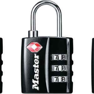 Master Lock - Candado de equipaje negro aprobado por la TSA con cuerpo de bloqueo ancho y grillete de acero fino, cierre de cierre para mochilas, equipaje, paquete de 3, 4680BLKEC3