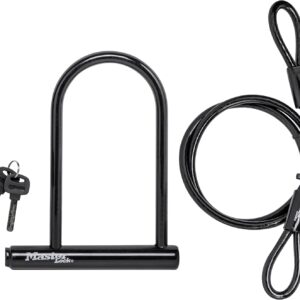Master Lock Cerradura en U de 7.25 pulgadas con cable de extremo en bucle, negro