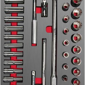 Urrea CH311L Juego de dados cortos y largos y accesorios de 1/2" métricos, 37 piezas