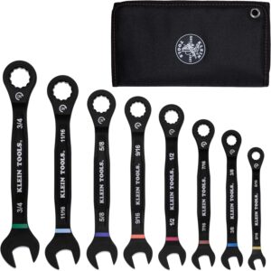 Klein Tools 69408G Juego de llaves combinadas de carraca, SAE, 5/16 a 3/4 pulgadas, aleación de acero de 90 dientes con bolsa de espuma, 8 piezas