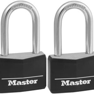 Master Lock Candado de aluminio cubierto con llave, 141QLF, paquete de 4 llaves similares, color negro