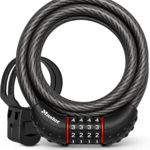 Master Lock Candado de Cable Ajustable para Bicicleta, 1,8 m, Negro