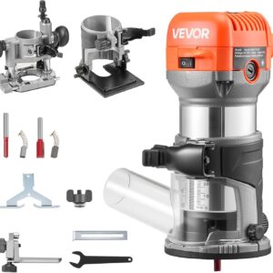 VEVOR Fresadora de Madera 1 HP 710 W, Rebajadora Eléctrica de 6 Velocidades Variables, Arranque Suave, con 3 Bases y Guía Paralela, Fresadora de Cantos para Carpintería, Bricolaje, con Cable
