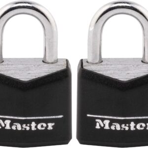 Master Lock 121T Candado de aluminio cubierto, 3/4 pulgadas de ancho, negro, 1 paquete, 2 unidades