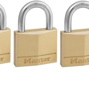 Master Lock 140TRI Candado de latón macizo con llave, paquete de 3