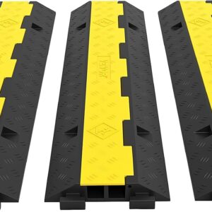 VEVOR 3 Rampas Protectoras de Cable de 2 Canales, para Controlar la Velocidad del Tráfico y Proporcionar Suficiente Espacio, Caucho + PVC, Carga de 4989 kg, 101 x 24,5 x 5 cm, Negro y Amarillo