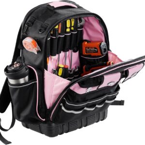 VEVOR Mochila para Herramientas, Mochila de Trabajo 330 x 200 x 490 mm con 56 Bolsillos, Compartimento para Portátil y Base Moldeada, Organizador de Herramientas para Electricistas, Reparadores