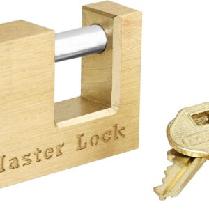 Master Lock 470-605DAT grillete 15/16" de largo x 7/16" de ancho interior, 2" de ancho del cuerpo, bloqueo de acoplador de latón sólido