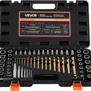 VEVOR Juego de Extractor de Tuercas y Tornillos Dañados 65 Piezas, Extractores de Pernos, con Brocas, Adaptadores y Estuche de Almacenamiento, Herramientas para Sacar Tornillos Rotos Oxidados Pintados