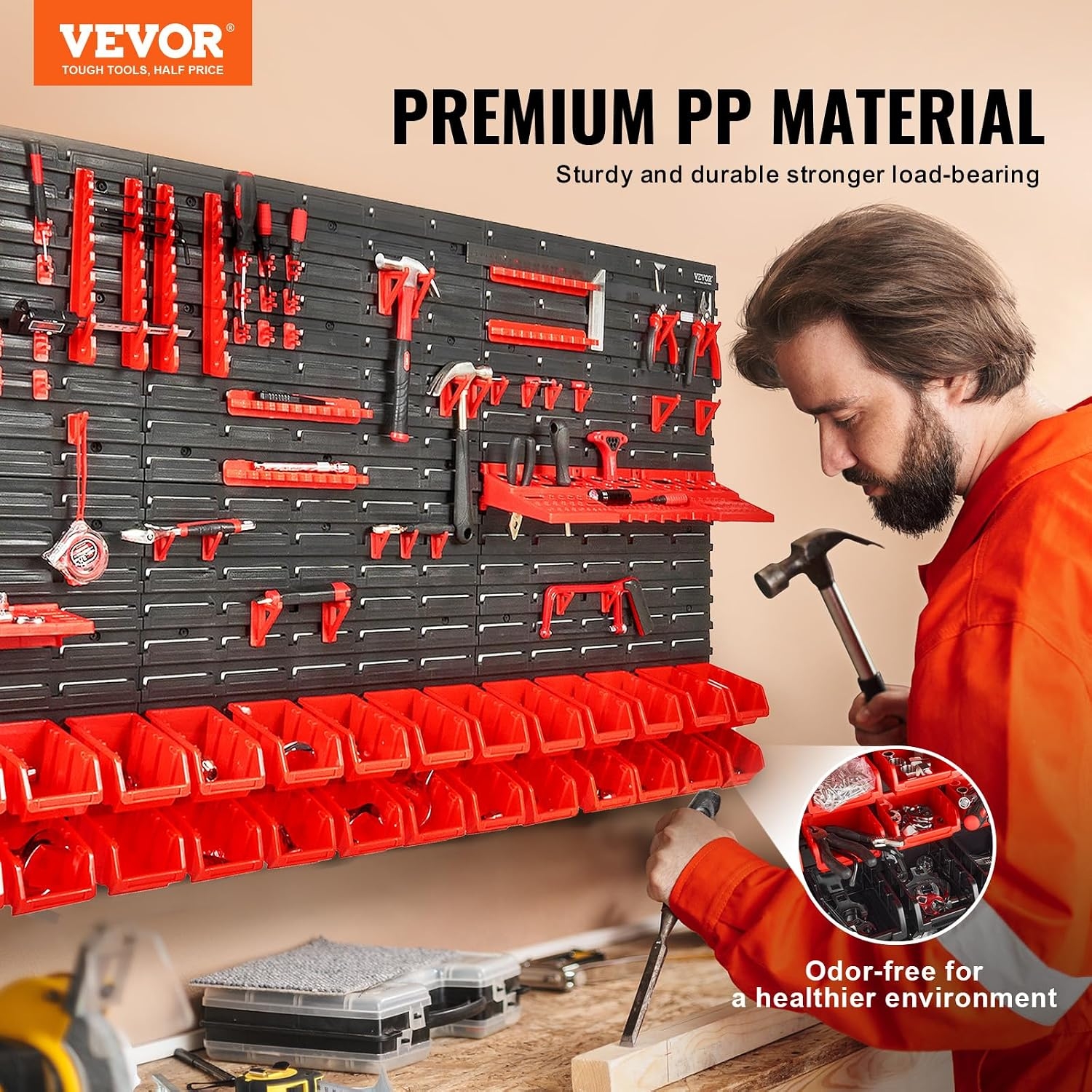 VEVOR Estante de Plástico 30 Cajas de Almacenamiento para Taller Garaje con Paneles de Pared Organizador de Herramientas para Tuercas, Pernos, Tornillos, Clavos, Botones, Piezas Pequeñas, Negro/Rojo 3 VEVOR Estante de Plástico 30 Cajas de Almacenamiento para Taller Garaje con Paneles de Pared Organizador de Herramientas para Tuercas, Pernos, Tornillos, Clavos, Botones, Piezas Pequeñas, Negro/Rojo – Vista 3