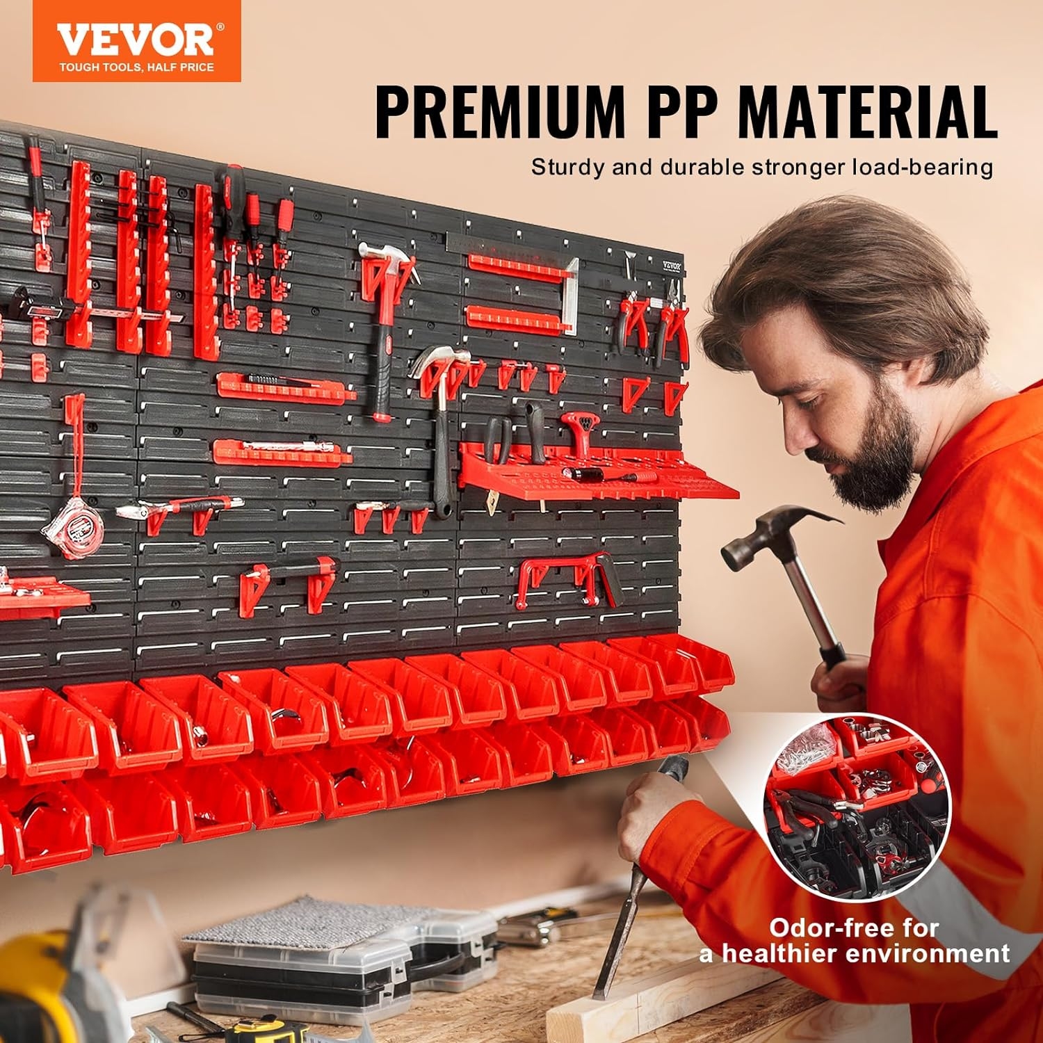 VEVOR Estante de Plástico 30 Cajas de Almacenamiento para Taller Garaje con Paneles de Pared Organizador de Herramientas para Tuercas, Pernos, Tornillos, Clavos, Botones, Piezas Pequeñas, Negro/Rojo 5 VEVOR Estante de Plástico 30 Cajas de Almacenamiento para Taller Garaje con Paneles de Pared Organizador de Herramientas para Tuercas, Pernos, Tornillos, Clavos, Botones, Piezas Pequeñas, Negro/Rojo – Vista 5