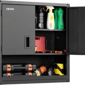 VEVOR Armario de Pared para Taller, 762 x 305 x 762 mm, Armario de Herramientas de Metal para Colgar con Puerta con Cerradura, Capacidad de 163,3 kg, para Garaje, Sótano, Cocina y Almacén, Negro