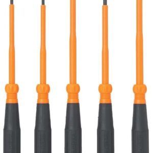 Klein Tools 85615INS Juego de destornilladores de precisión mini, destornilladores aislados con clasificación de 1000 V con (2) Phillips y (3) puntas ranuradas, 5 piezas