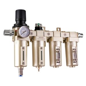 VEVOR Regulador de Filtro para Compresor de Aire, 3/4" NPT, 4 Etapas, 5 μm, 0,3 μm, 0,1 μm y 0,1 μm. Sistema de Secado de Aire con Filtros de Micras y Secador Desecante Doble, Drenaje Automático