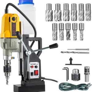 VEVOR Taladro magnético, 1100 W, diámetro de perforación de 1,57", 12 000 N/2697 lbf, taladro de columna eléctrico portátil con 12 brocas, velocidad máxima de 580 RPM
