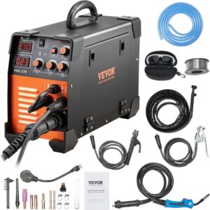 VEVOR MIG Soldador, 3 en 1 270 amperios, soldador de arco TIG de elevación MIG de 110 220 V, soldador de arco TIG de elevación portátil con inversor IGBT DC, visualización digital LCD, antorcha