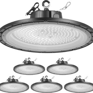 VEVOR Paquete de 6 luces LED industriales, 5000K 250W 36000LM, superbrillantes, tipo OVNI, ideales para almacenes, talleres, fábricas, gimnasios, garajes y graneros. Resistentes al agua IP65.