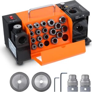 VEVOR Afilador de Brocas 290 x 145 x 160 mm, Afilador de Fresas Ángulo de Descarga de Labios de 3-20 mm Ángulo de Punta Ajustable 95°-135° con 18 Pinzas, Muela Abrasiva CBN y SDC, Color Naranja