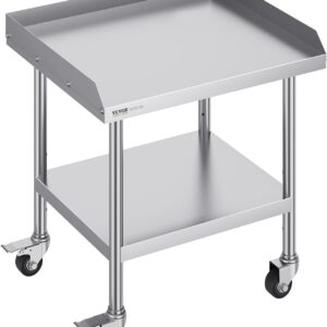 VEVOR Mesa de Trabajo de Acero Inoxidable Mesa de Trabajo Comercial para Preparación de Alimentos con 4 Ruedas Salpicadero de 3 Lados Mesa de Trabajo 610x711x762 mm Mesa de Trabajo para Restaurante