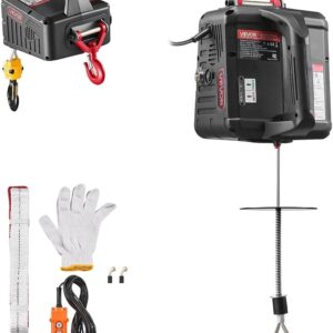 VEVOR Cabrestante eléctrico 2 en 1, capacidad de 1100 lb, grúa portátil con cabrestante de 1500 W, altura de elevación de 25 pies, 16,4 pies/min con control remoto manual y con cable para fábricas