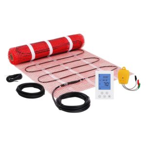 VEVOR - Alfombrilla para calefacción de piso, 20 metros cuadrados Sistema eléctrico radiante en el piso con termostato digital de detección de piso, incluye monitor de instalación, parte trasera adhesiva para una fácil instalación en el piso