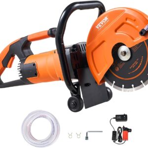 VEVOR Sierra eléctrica para hormigón, 9 pulgadas, motor de 1800 W, profundidad de corte de 3,5 pulgadas, sierra de disco para seco/húmedo, incluye tubería de agua, bomba y hoja, para piedra y ladrillo