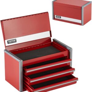 VEVOR Caja de Herramientas de Metal Portátil 218,4 x 118 x 120 mm con 3 Cajones, Revestimiento de EVA y Almohadillas de PP para Pies, Apertura de Cojinete de Bolas y Recubrimiento en Polvo, Rojo