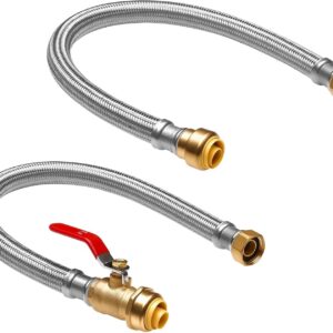 VEVOR Kit para calentador de agua, conector flexible para calentador de agua con válvula de ajuste a presión y válvula de bola PTC de 3/4", línea de suministro de agua trenzada de acero inoxidable
