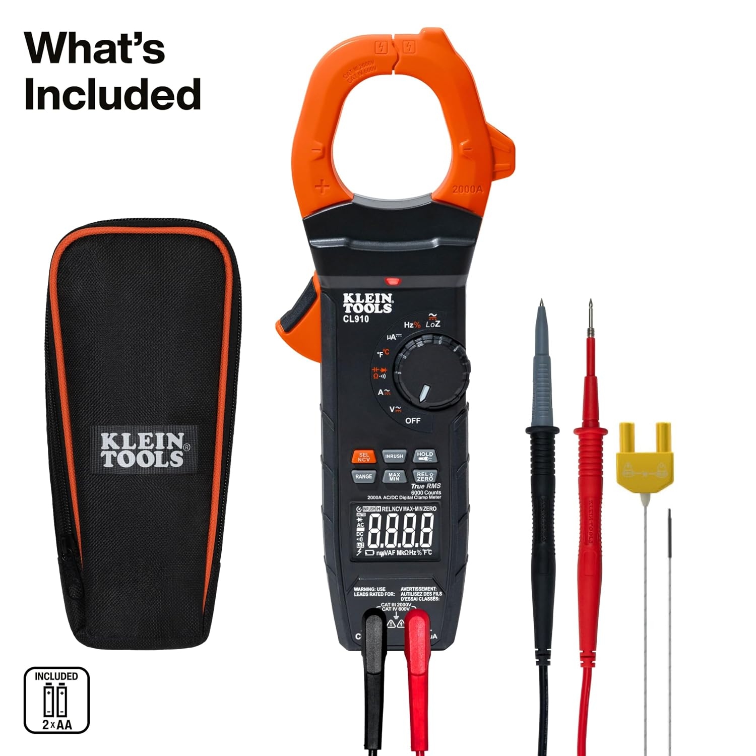 Klein Tools CL910 Multímetro digital de rango automático de 2000 V 2000 A CA/CC con TRMS, luz de trabajo y visualización retroiluminada 6 Klein Tools CL910 Multímetro digital de rango automático de 2000 V 2000 A CA/CC con TRMS, luz de trabajo y visualización retroiluminada – Vista 6