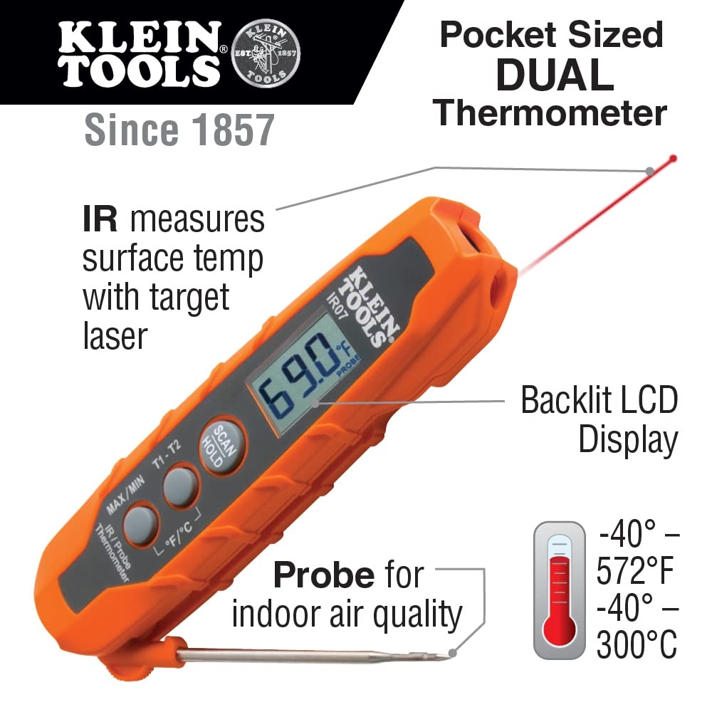 Klein Tools IR07 Termómetro digital LCD de tamaño de bolsillo para sonda y infrarrojo doble (IR) 4 Klein Tools IR07 Termómetro digital LCD de tamaño de bolsillo para sonda y infrarrojo doble (IR) – Vista 4