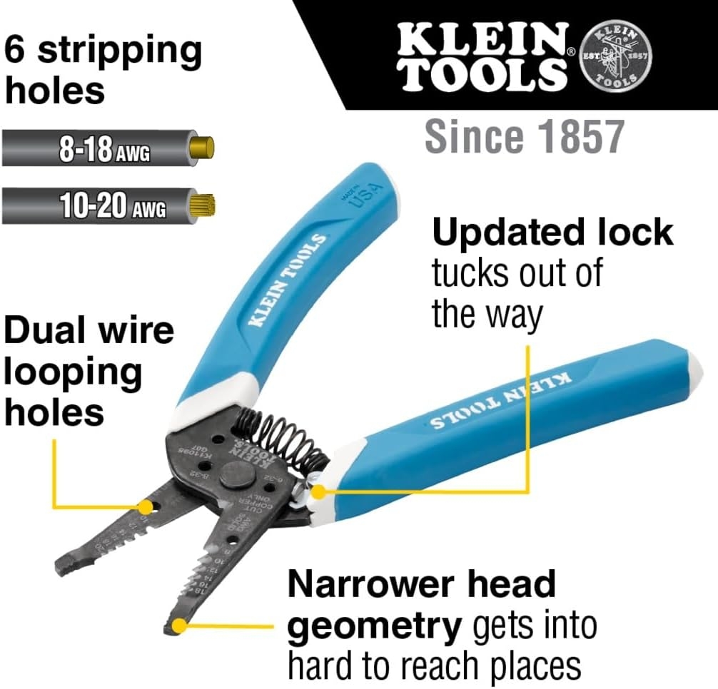 Klein Tools K11095 Klein-Kurve - Pelacables y cortador, para cable trenzado sólido de 8-18 AWG y 10-20 AWG, azul/blanco 4 Klein Tools K11095 Klein-Kurve - Pelacables y cortador, para cable trenzado sólido de 8-18 AWG y 10-20 AWG, azul/blanco – Vista 4
