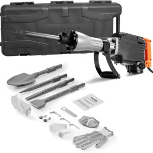 VEVOR - Martillo de demolición, martillo de gato eléctrico de 2200 W, 1350 BPM, resistente, 4 puntas de cinceles con funda, color negro