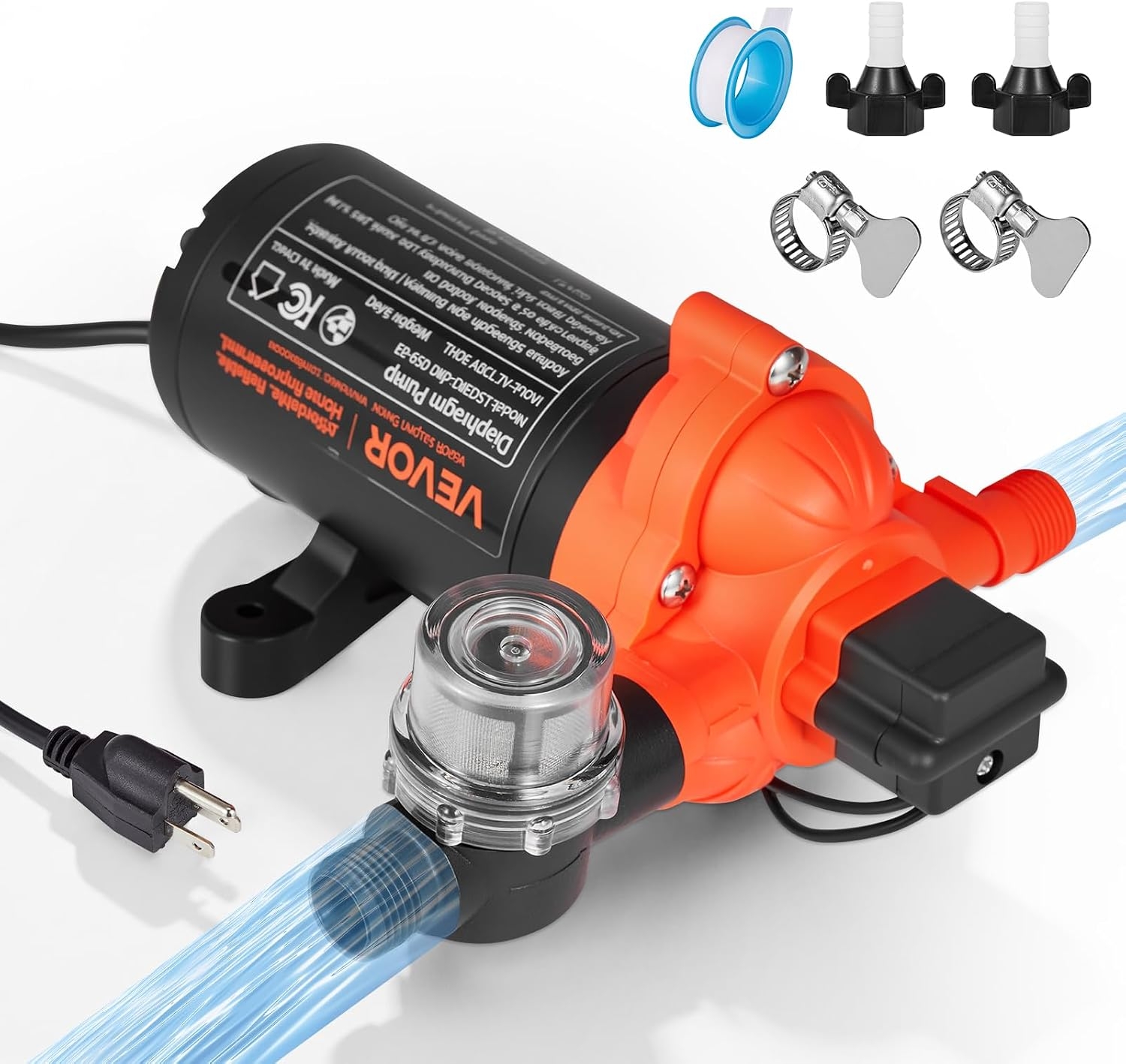 VEVOR Bomba de Diafragma, 12 V DC, 18,9 L/min, Autocebante, de 4 Cámaras con Presostato Automático y Presión de 4,8 Bar, para Autocaravanas, Caravanas, Barcos, Yates y Lavaderos de Coches, 192 W 2 VEVOR Bomba de Diafragma, 12 V DC, 18,9 L/min, Autocebante, de 4 Cámaras con Presostato Automático y Presión de 4,8 Bar, para Autocaravanas, Caravanas, Barcos, Yates y Lavaderos de Coches, 192 W – Vista 2