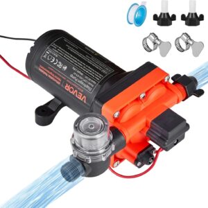 VEVOR Bomba de Diafragma, 12 V DC, 18,9 L/min, Autocebante, de 4 Cámaras con Presostato Automático y Presión de 4,8 Bar, para Autocaravanas, Caravanas, Barcos, Yates y Lavaderos de Coches, 192 W
